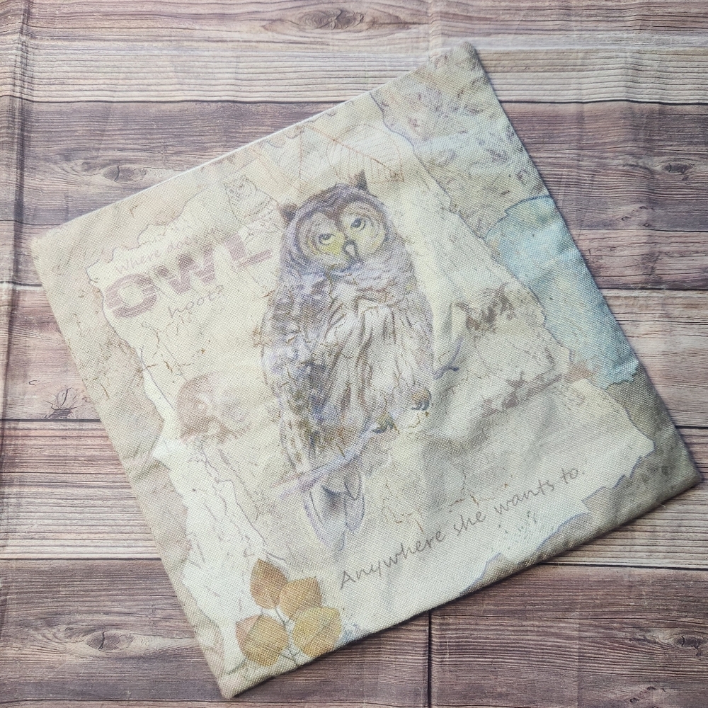 5/$15 Owl Boho Cottagecore Tan Creme Pillow Sham - Picture 2 of 7